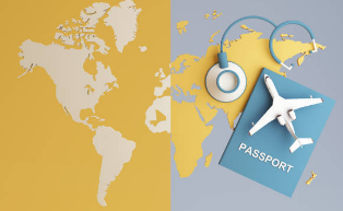 Wereldkaart met paspoort en vliegtuig voor tandarts in Turkije